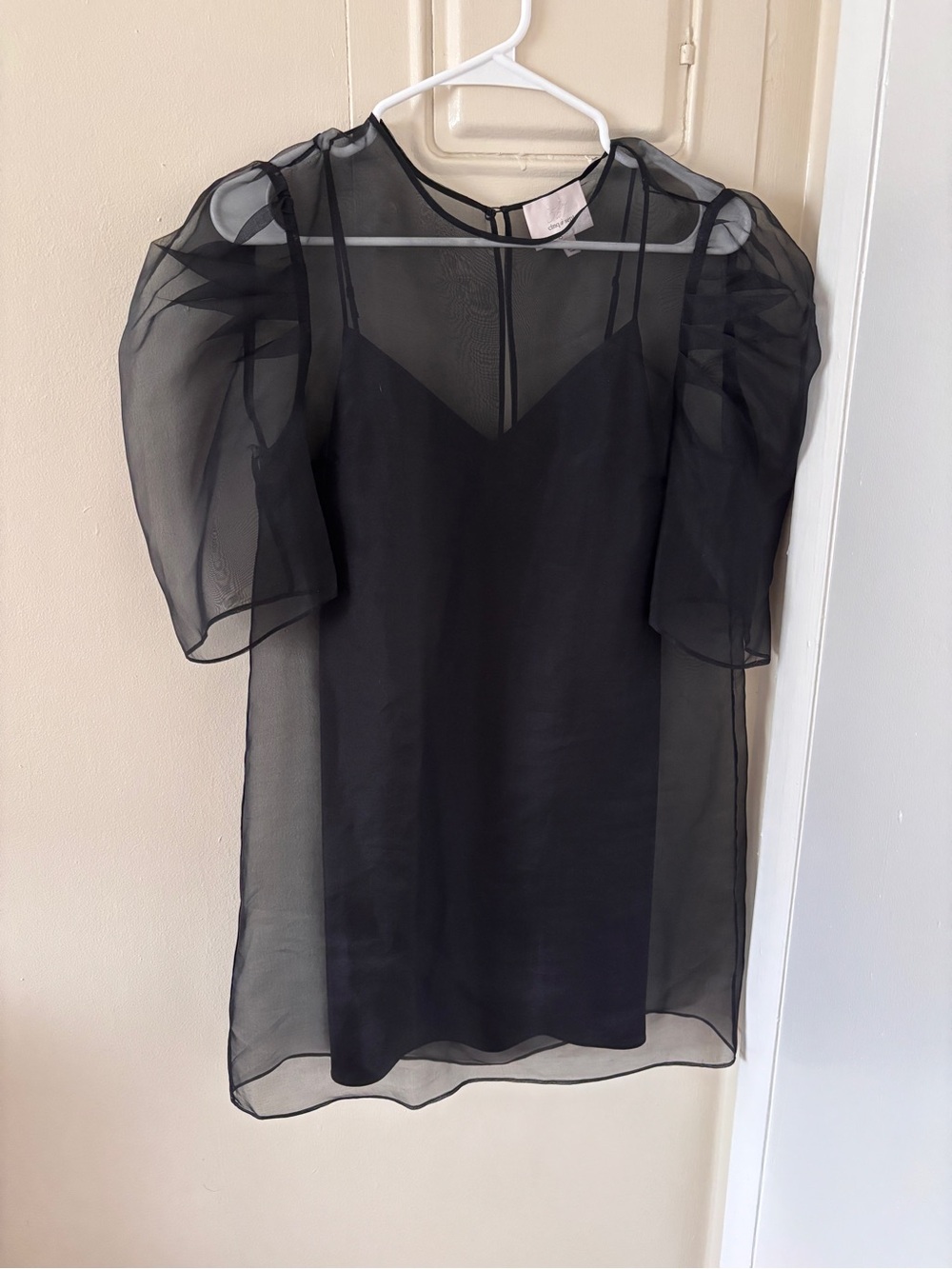 NWOT Cinq à Sept Sheer Puff Sleeve Erin Black Dress w/Slip